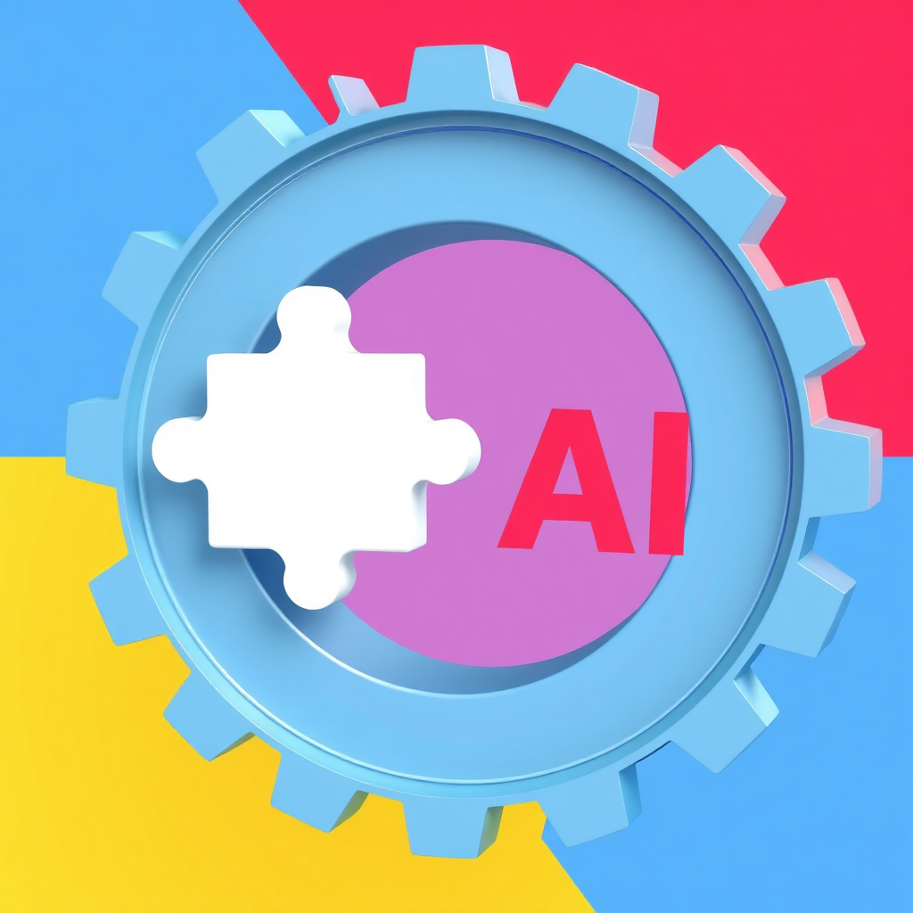 A stylized 3D render of a puzzle piece perfectly fitting into a complex machine gear. The gear represents a business process, and the puzzle piece represents a tailored AI solution. The colors are bright and contrasting. The style is modern and abstract.